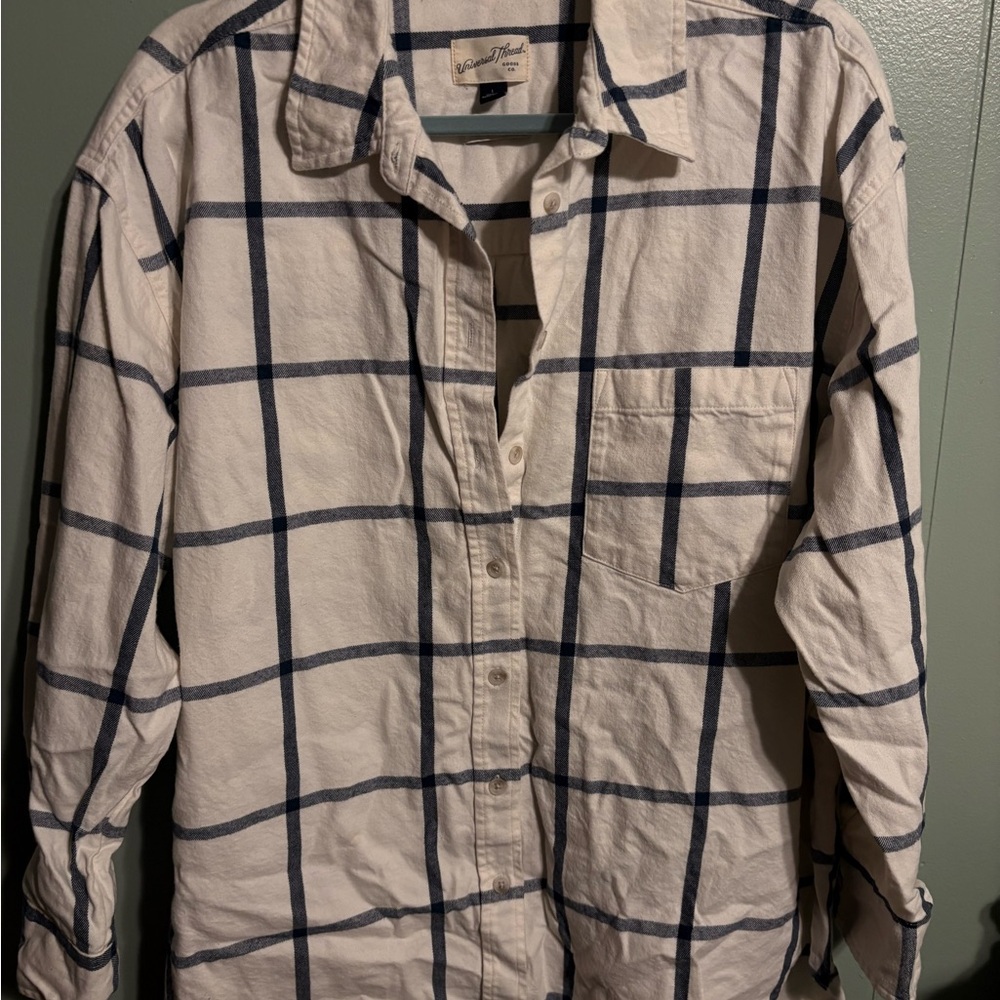 Blue and White Plaid Button-Up Shirt